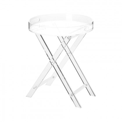 HMR - Modern Acrylic Folding Side Table Round End Table with Tray