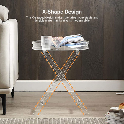 HMR - Modern Acrylic Folding Side Table Round End Table with Tray