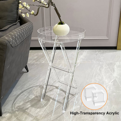 HMR - Modern Acrylic Folding Side Table Round End Table with Tray