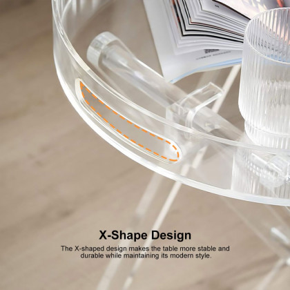 HMR - Modern Acrylic Folding Side Table Round End Table with Tray