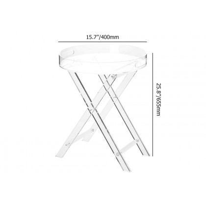HMR - Modern Acrylic Folding Side Table Round End Table with Tray