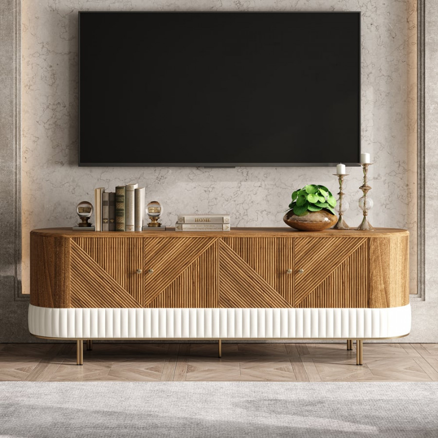 HMR - Wovent Mid-Century Modern Walnut Wood Tall TV Stand with Storage for 80 inch TV