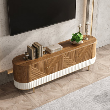 HMR - Wovent Mid-Century Modern Walnut Wood Tall TV Stand with Storage for 80 inch TV