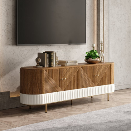 HMR - Wovent Mid-Century Modern Walnut Wood Tall TV Stand with Storage for 80 inch TV