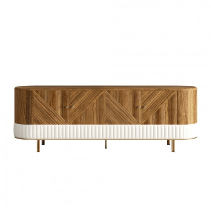 HMR - Wovent Mid-Century Modern Walnut Wood Tall TV Stand with Storage for 80 inch TV