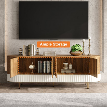 HMR - Wovent Mid-Century Modern Walnut Wood Tall TV Stand with Storage for 80 inch TV