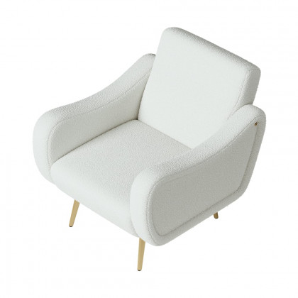 HMR - Modern White Boucle Accent Chair Armchair with Metal Leg in Gold