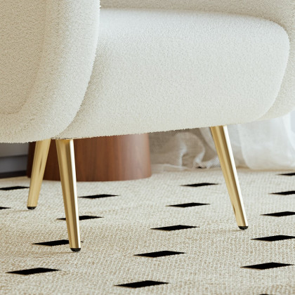 HMR - Modern White Boucle Accent Chair Armchair with Metal Leg in Gold