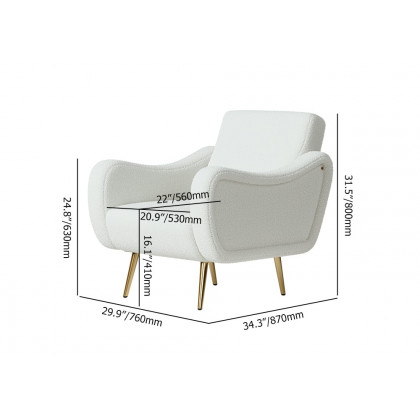 HMR - Modern White Boucle Accent Chair Armchair with Metal Leg in Gold