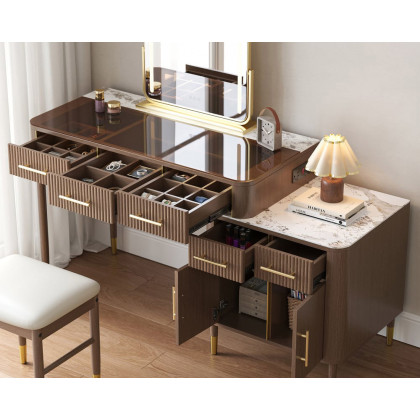 HMR - Glass Sintered Stone Top Makeup Vanity Set with Mirror