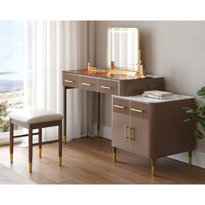 HMR - Glass Sintered Stone Top Makeup Vanity Set with Mirror
