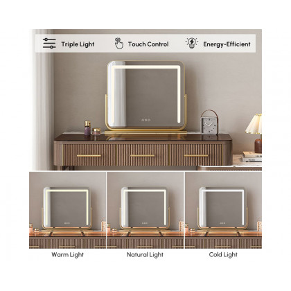 HMR - Glass Sintered Stone Top Makeup Vanity Set with Mirror