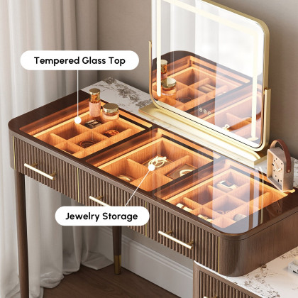 HMR - Glass Sintered Stone Top Makeup Vanity Set with Mirror