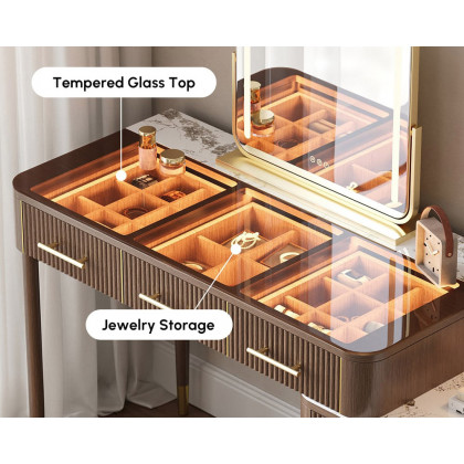 HMR - Glass Sintered Stone Top Makeup Vanity Set with Mirror