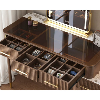 HMR - Glass Sintered Stone Top Makeup Vanity Set with Mirror
