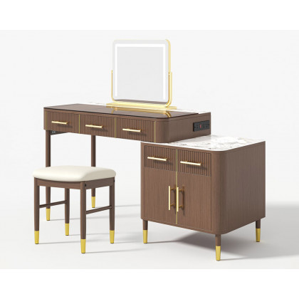 HMR - Glass Sintered Stone Top Makeup Vanity Set with Mirror
