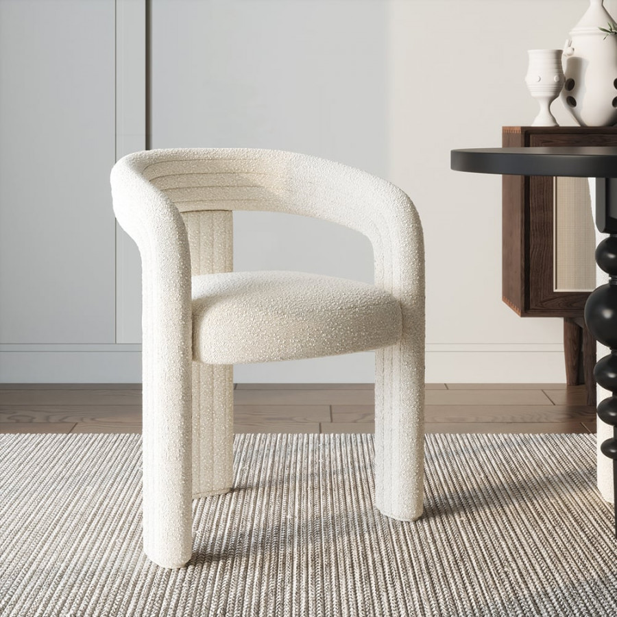 HMR Modern Sherpa Dining Chairs - Off-White, 4-Pieces