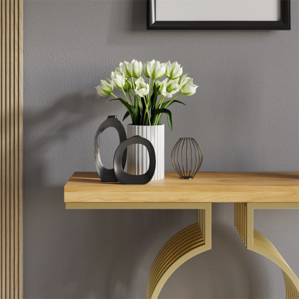 HMR Modern Narrow Console Table with Geometric Metal Base Entryway Table - Natural, 39.4"