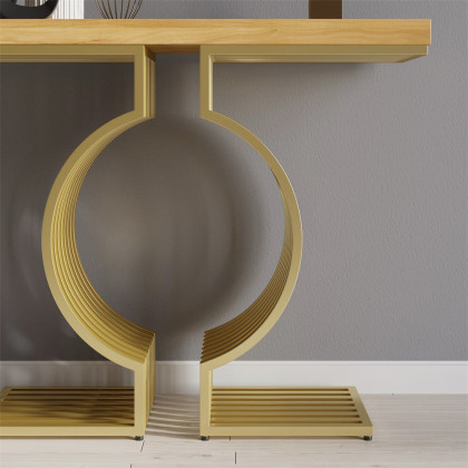 HMR Modern Narrow Console Table with Geometric Metal Base Entryway Table - Natural, 39.4"