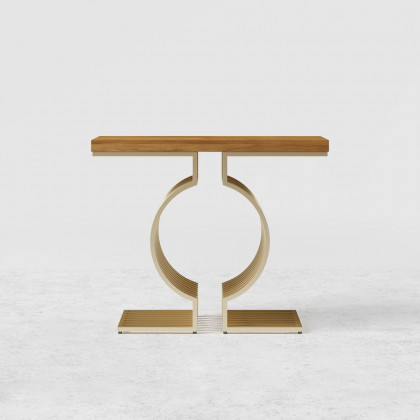 HMR Modern Narrow Console Table with Geometric Metal Base Entryway Table - Natural, 39.4"