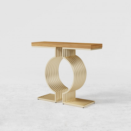 HMR Modern Narrow Console Table with Geometric Metal Base Entryway Table - Natural, 39.4"