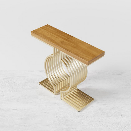 HMR Modern Narrow Console Table with Geometric Metal Base Entryway Table - Natural, 39.4"