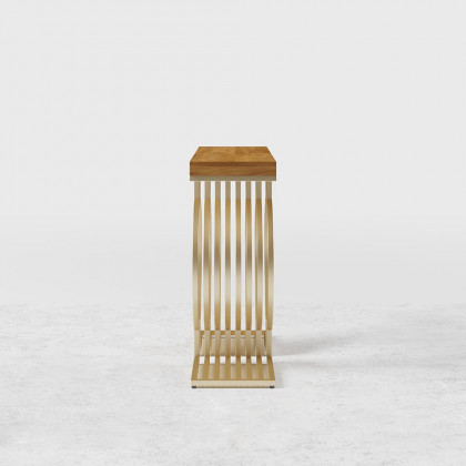 HMR Modern Narrow Console Table with Geometric Metal Base Entryway Table - Natural, 39.4"