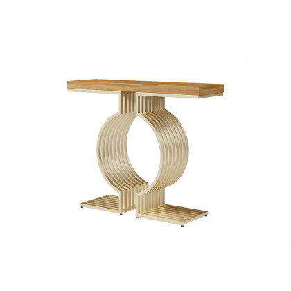 HMR Modern Narrow Console Table with Geometric Metal Base Entryway Table - Natural, 39.4"