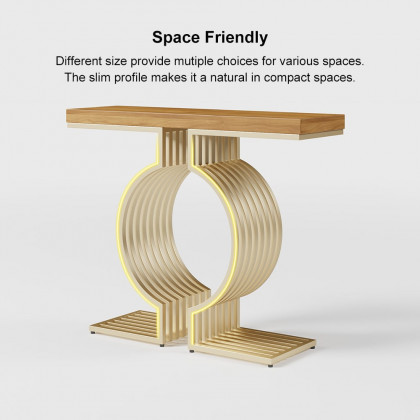 HMR Modern Narrow Console Table with Geometric Metal Base Entryway Table - Natural, 39.4"