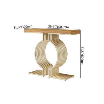 HMR Modern Narrow Console Table with Geometric Metal Base Entryway Table - Natural, 39.4"