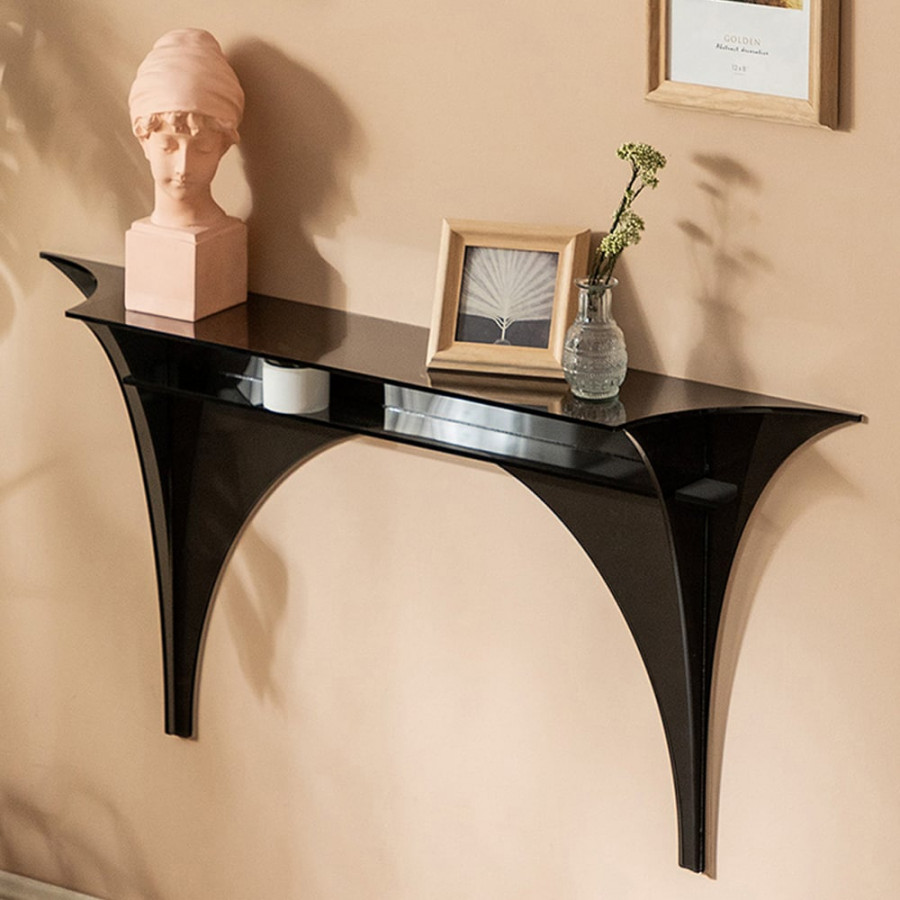 HMR - 47" Floating Wall Mounted Acrylic Console Table Narrow Black Entryway Table Open Storage