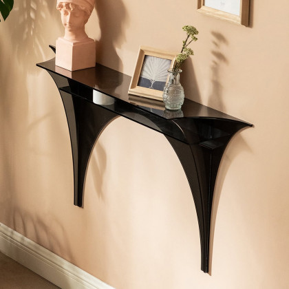HMR - 47" Floating Wall Mounted Acrylic Console Table Narrow Black Entryway Table Open Storage