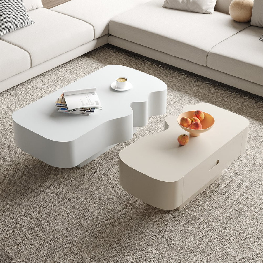 HMR - Modular Fusion Coffee Table Abstract Shape Irregular with Two Drawers