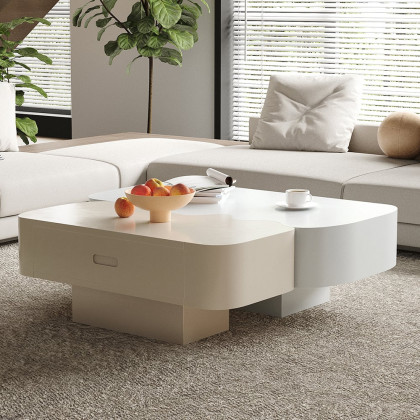 HMR - Modular Fusion Coffee Table Abstract Shape Irregular with Two Drawers