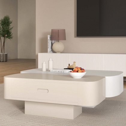 HMR - Modular Fusion Coffee Table Abstract Shape Irregular with Two Drawers