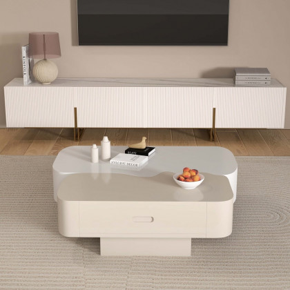 HMR - Modular Fusion Coffee Table Abstract Shape Irregular with Two Drawers