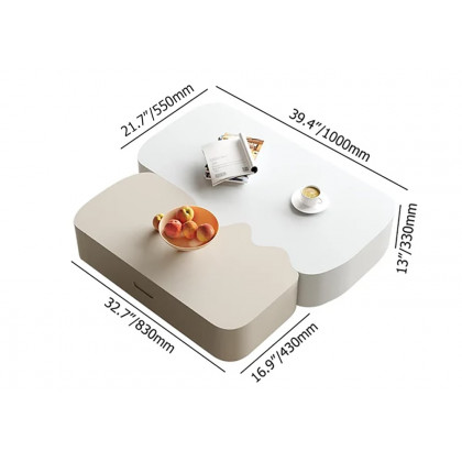 HMR - Modular Fusion Coffee Table Abstract Shape Irregular with Two Drawers