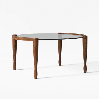 HMR - 32" Round Glass Mid Century Modern Coffee Table with Wood Legs