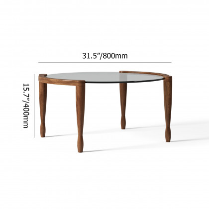 HMR - 32" Round Glass Mid Century Modern Coffee Table with Wood Legs