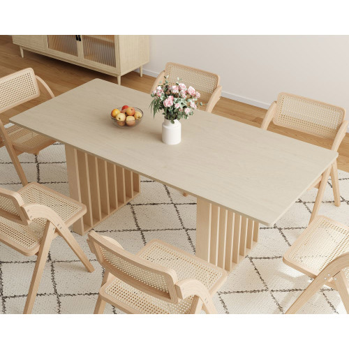 HMR Dining Set 55"-87" Japandi Extendable Dining Table Whitewash - Natural, Style B, With 6 Chairs