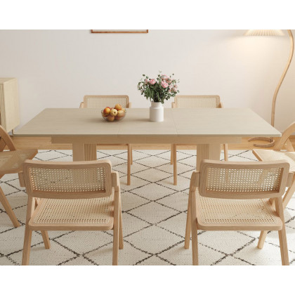 HMR Dining Set 55"-87" Japandi Extendable Dining Table Whitewash - Natural, Style B, With 6 Chairs