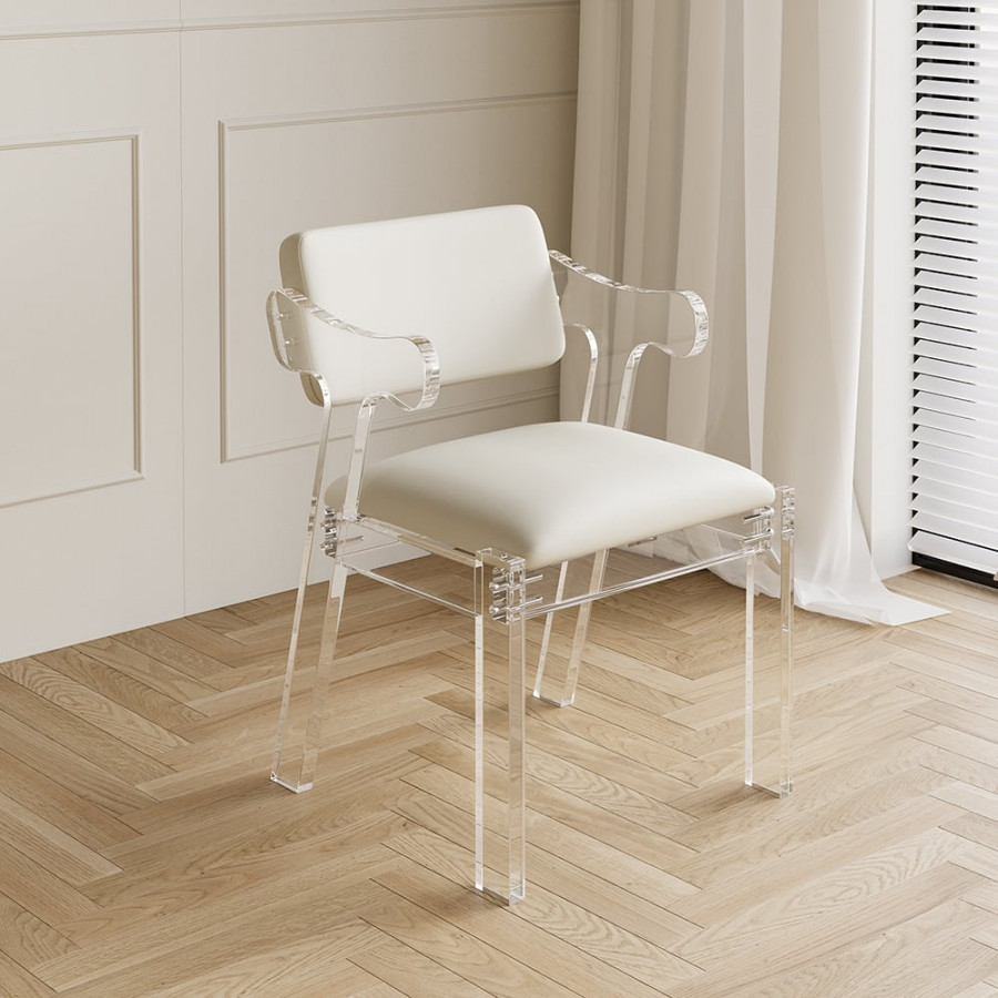HMR - Modern Dining Chairs Acrylic with PU Leather Upholstery White