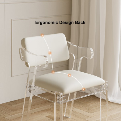 HMR - Modern Dining Chairs Acrylic with PU Leather Upholstery White