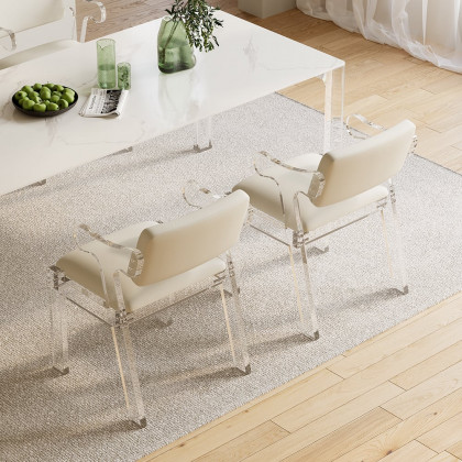 HMR - Modern Dining Chairs Acrylic with PU Leather Upholstery White