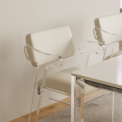 HMR - Modern Dining Chairs Acrylic with PU Leather Upholstery White