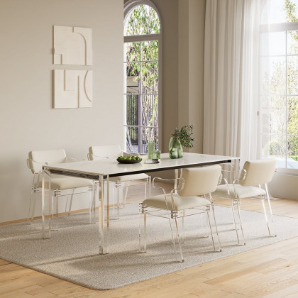 HMR - Modern Dining Chairs Acrylic with PU Leather Upholstery White