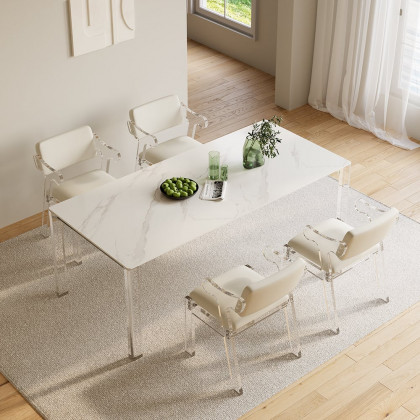 HMR - Modern Dining Chairs Acrylic with PU Leather Upholstery White