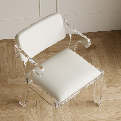 HMR - Modern Dining Chairs Acrylic with PU Leather Upholstery White