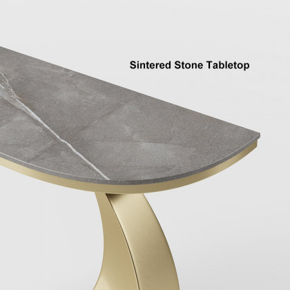 HMR - 39.4" Narrow Console Table Gray Sintered Stone Entryway Table with Half-Moon Steel Base