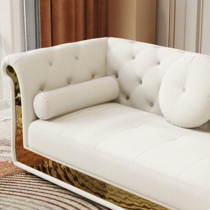 HMR - Dodiy Modern L-Shaped White Tufted Corner Sectional Sofa 6-Seater with Ottoman & Pillows